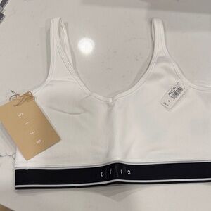 Gap White Ribbed Bralette with Black Elastic Band